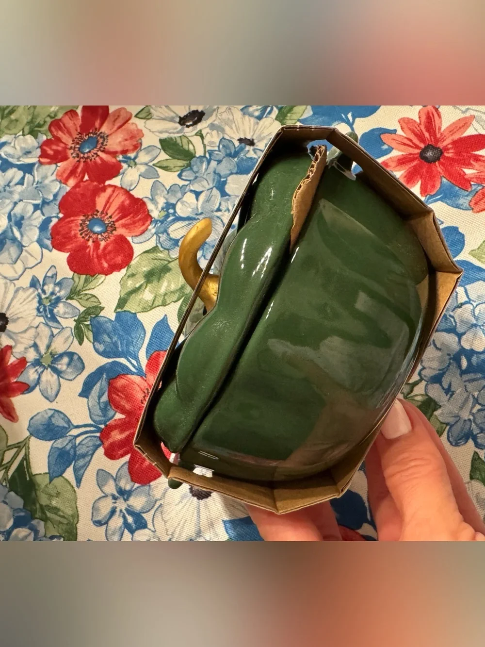 The Pioneer Women Dark Green Pumpkin Ceramic Casserole cocotte Gold Stem Lid new